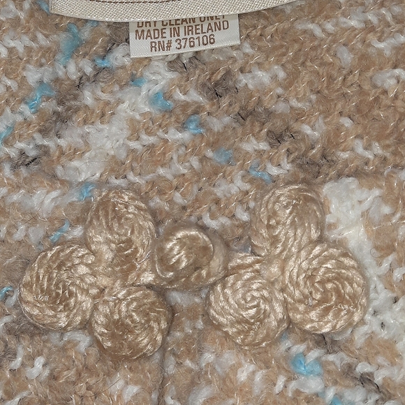 IRISH ALPACA Fringe Plaid Poncho Cape Sweater BOYNE VALLEY WEAVERS Tan Blue OS - Picture 7 of 10